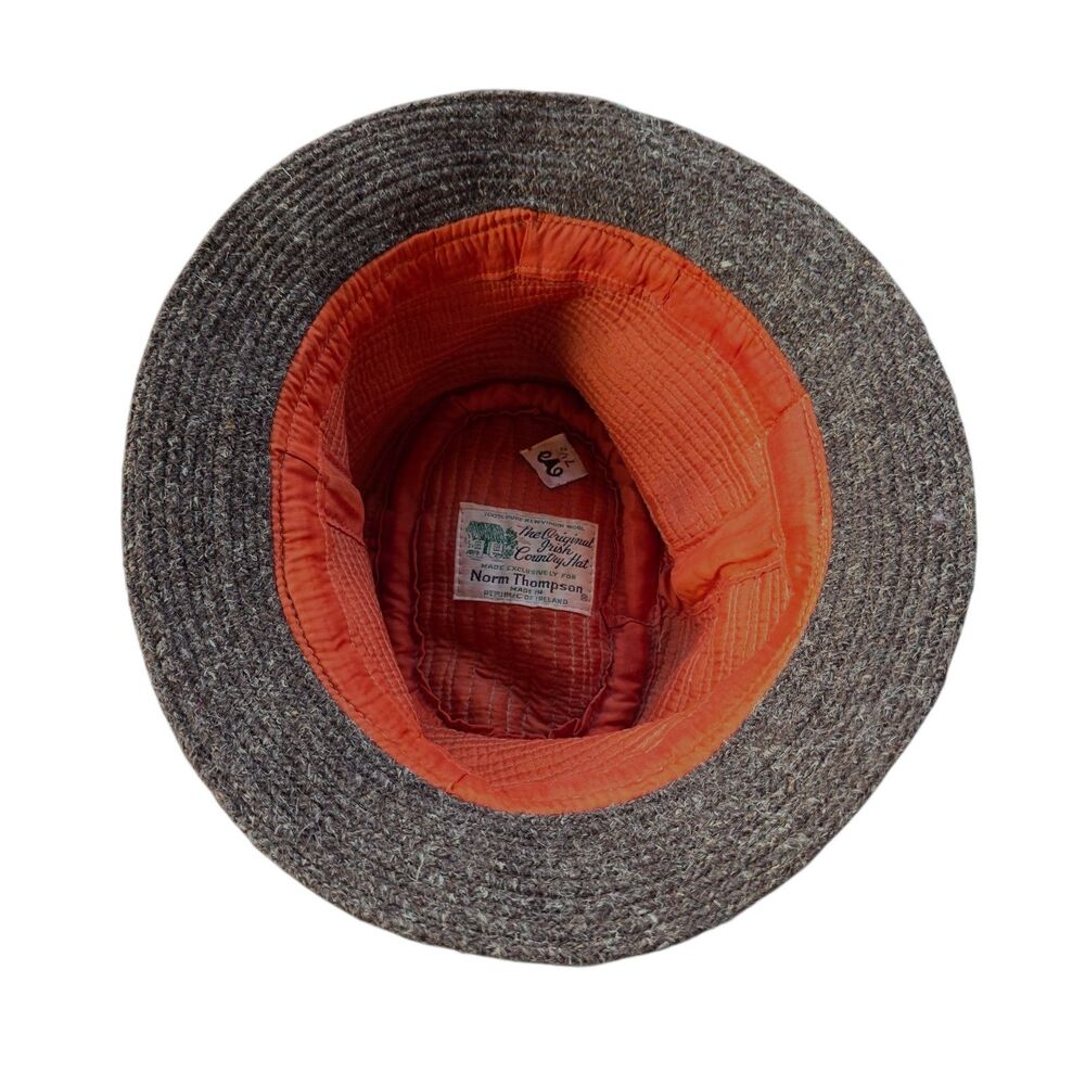 Norm Thompson Irish Country Hat Vtg Virgin Wool Made Ireland 7.5 Orange Lining